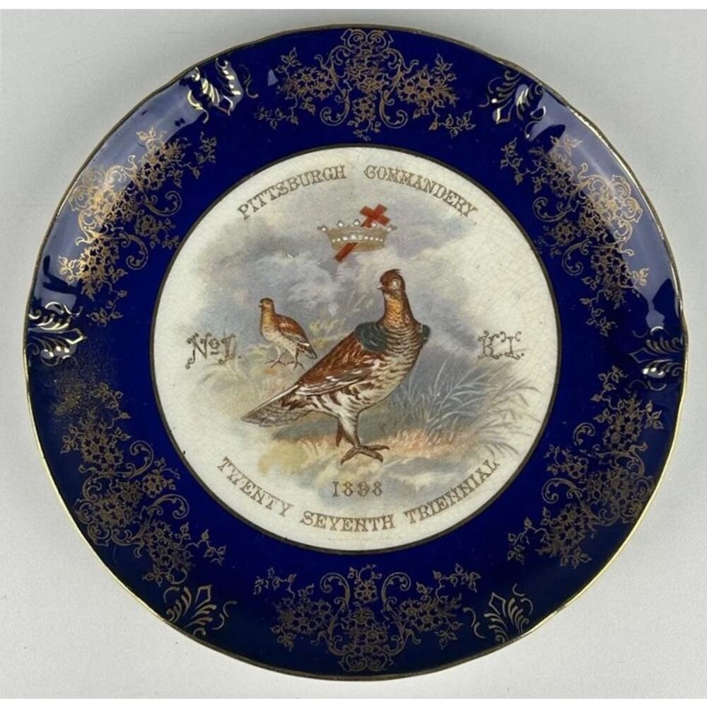 1898 Masonic Plate Pittsburgh Commandery No.1 Knowles Taylor Gold Gilt Porcelain